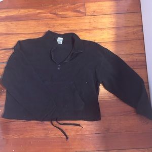 Black cropped tie quarter zip fleece (VS PINK)